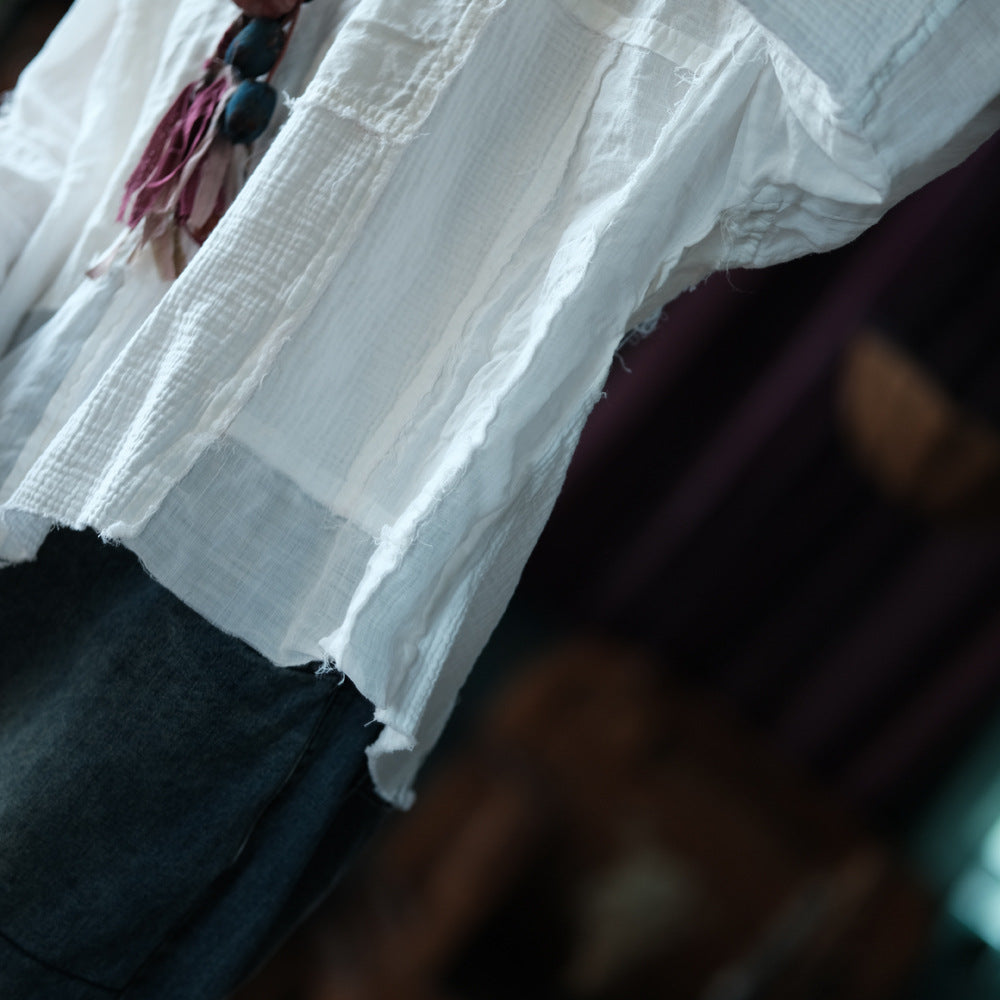 Blusa vintage de patchwork con cuello en V