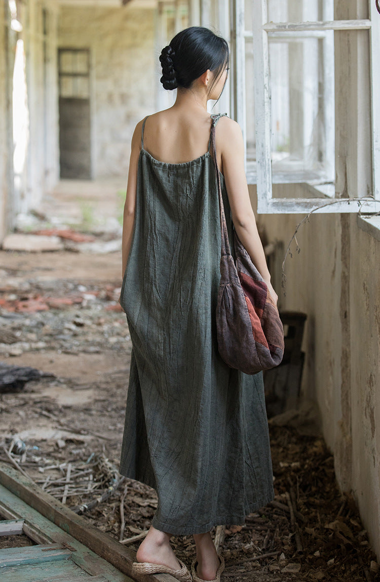 Vestido bohemio de lino y ramio