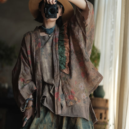Quimono floral de lino Vintage Bloom