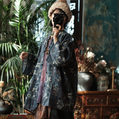 Indigo Garden Linen Kimono Jacket
