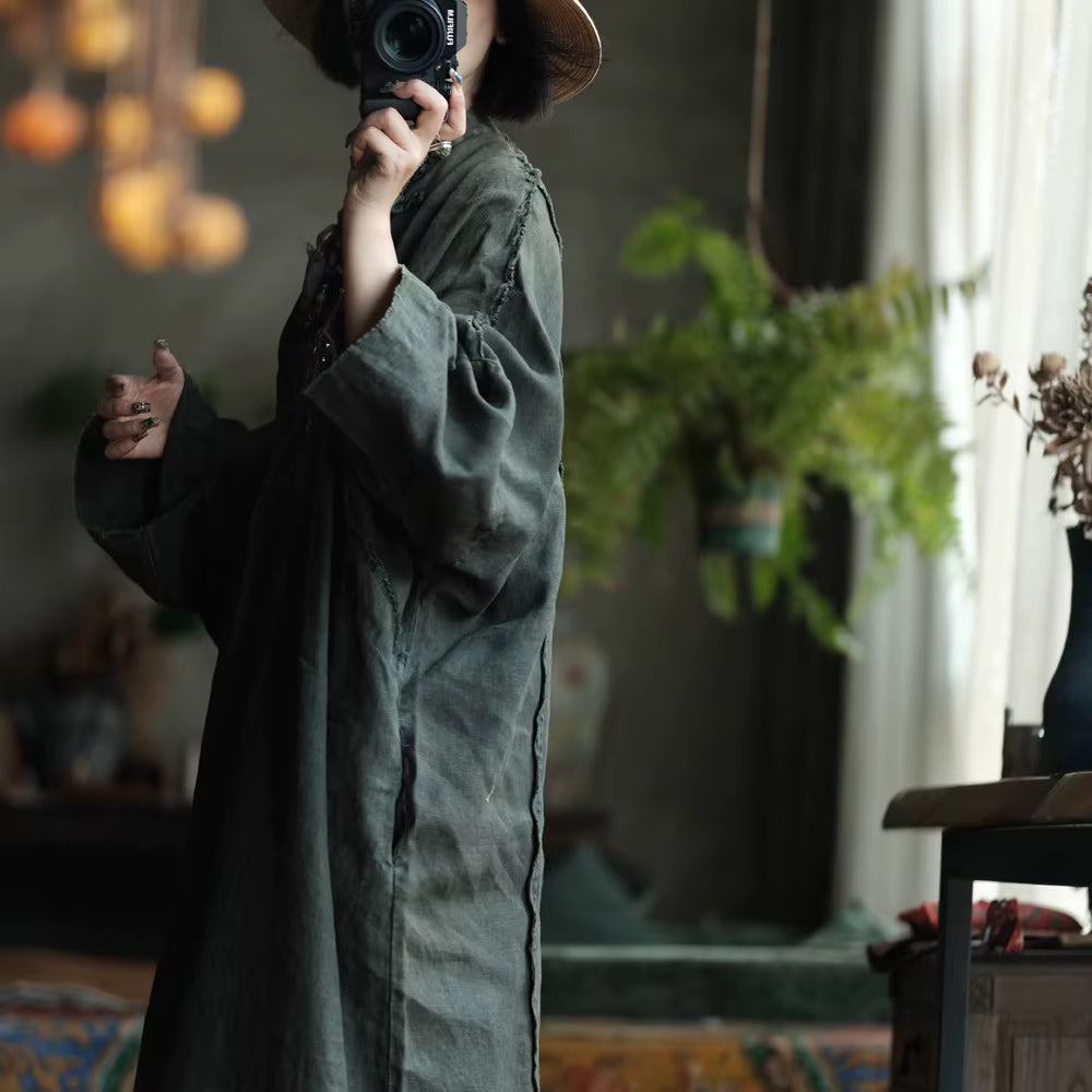 Shadow Moss Oversized Linen Dress