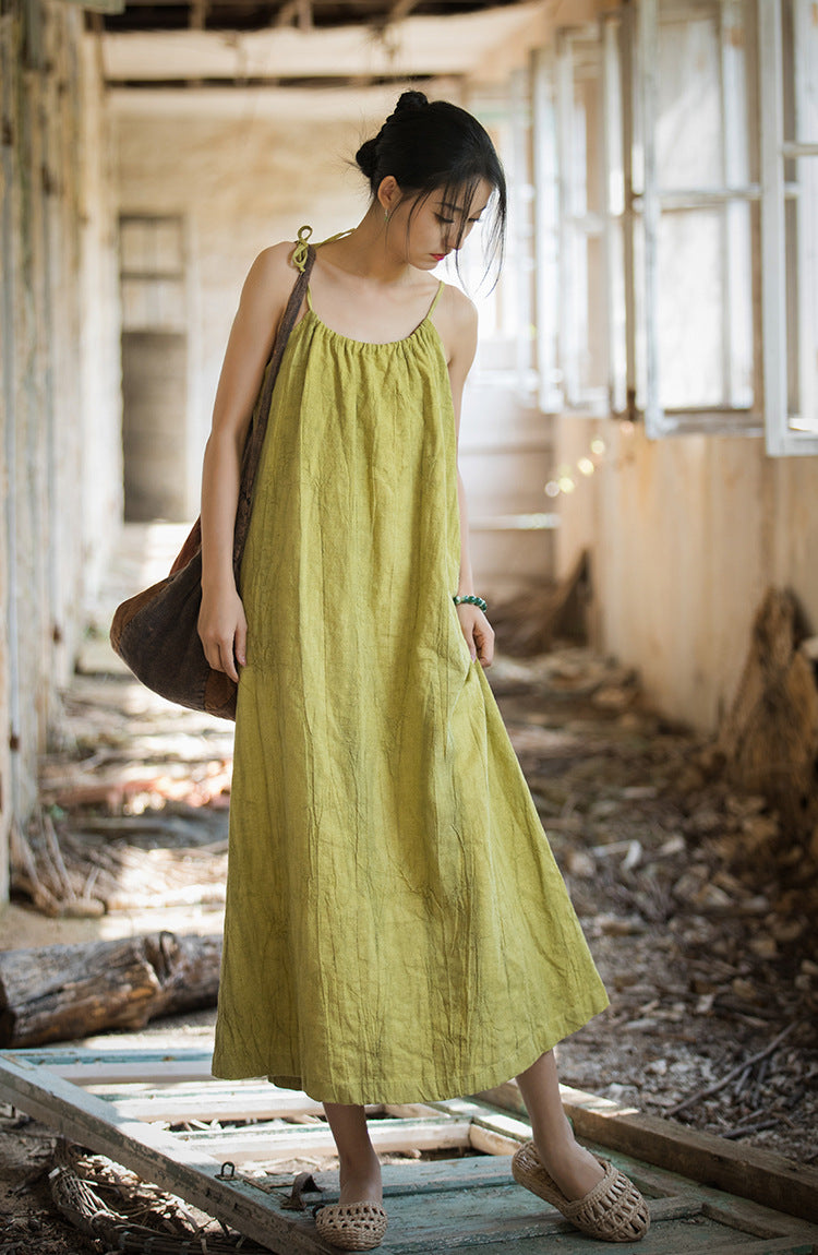 Vestido bohemio de lino y ramio