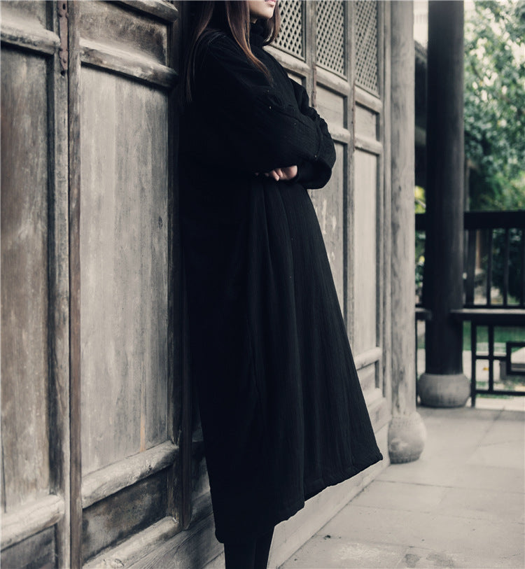 Túnica bordada de algodón y lino de gran tamaño