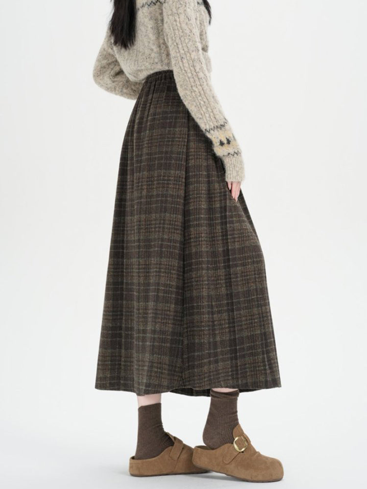 Falda midi de cuadros retro: cuadros, plisada y cintura elástica