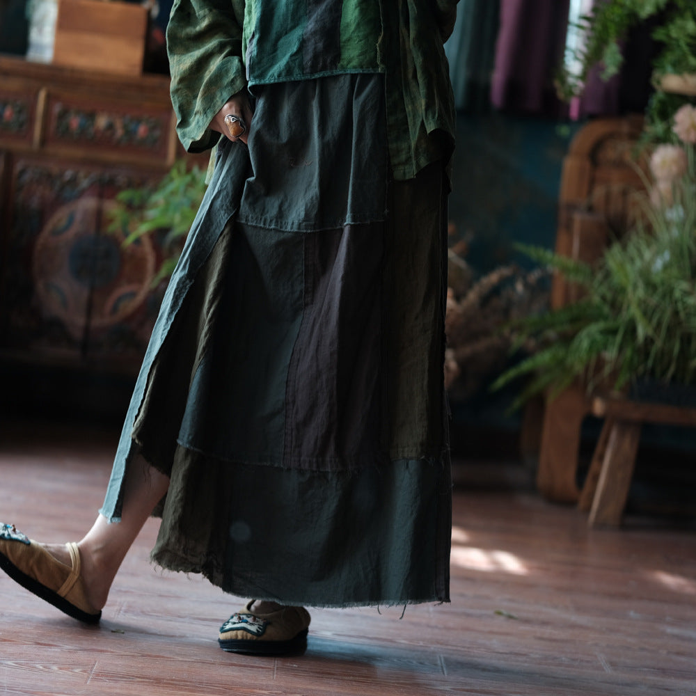 Mosaic Meadow Patchwork Cotton-Linen Skirt