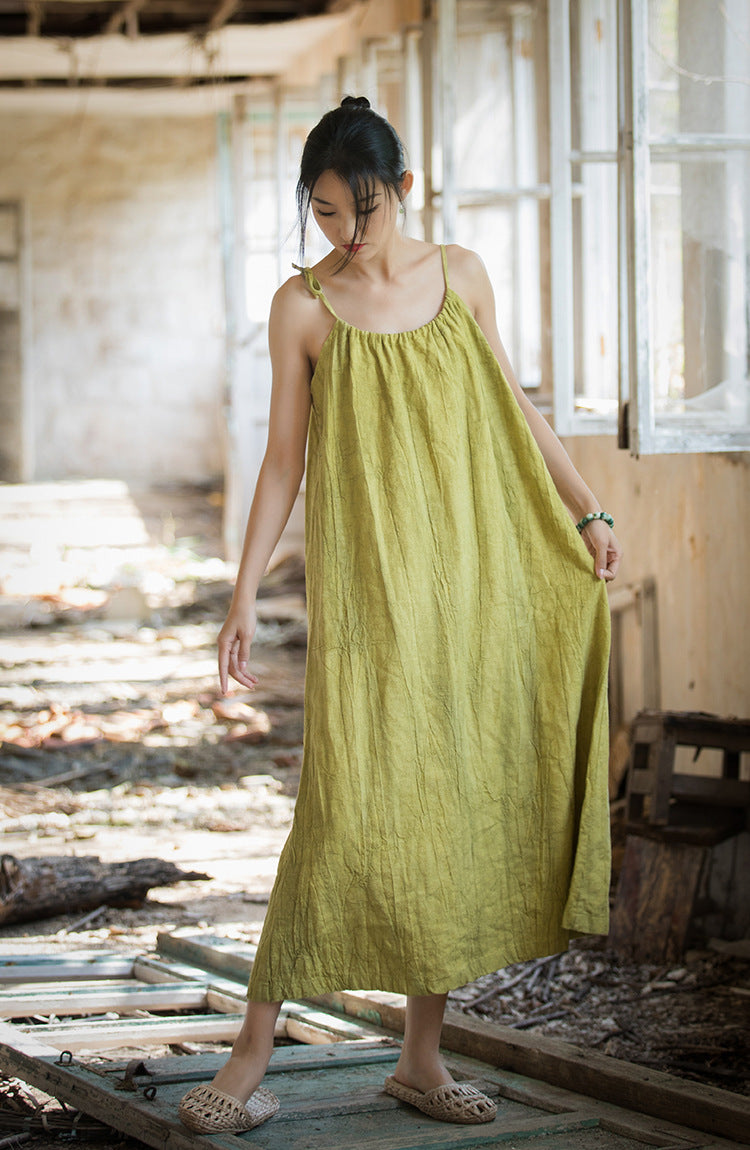 Vestido bohemio de lino y ramio