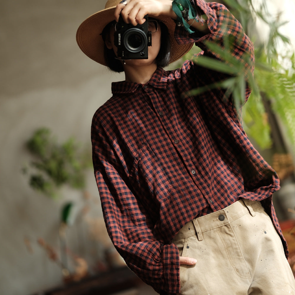 Vintage Plaid Linen Shirt