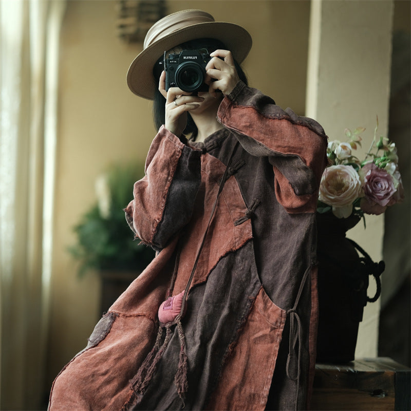 Vestido de lino con patchwork vintage