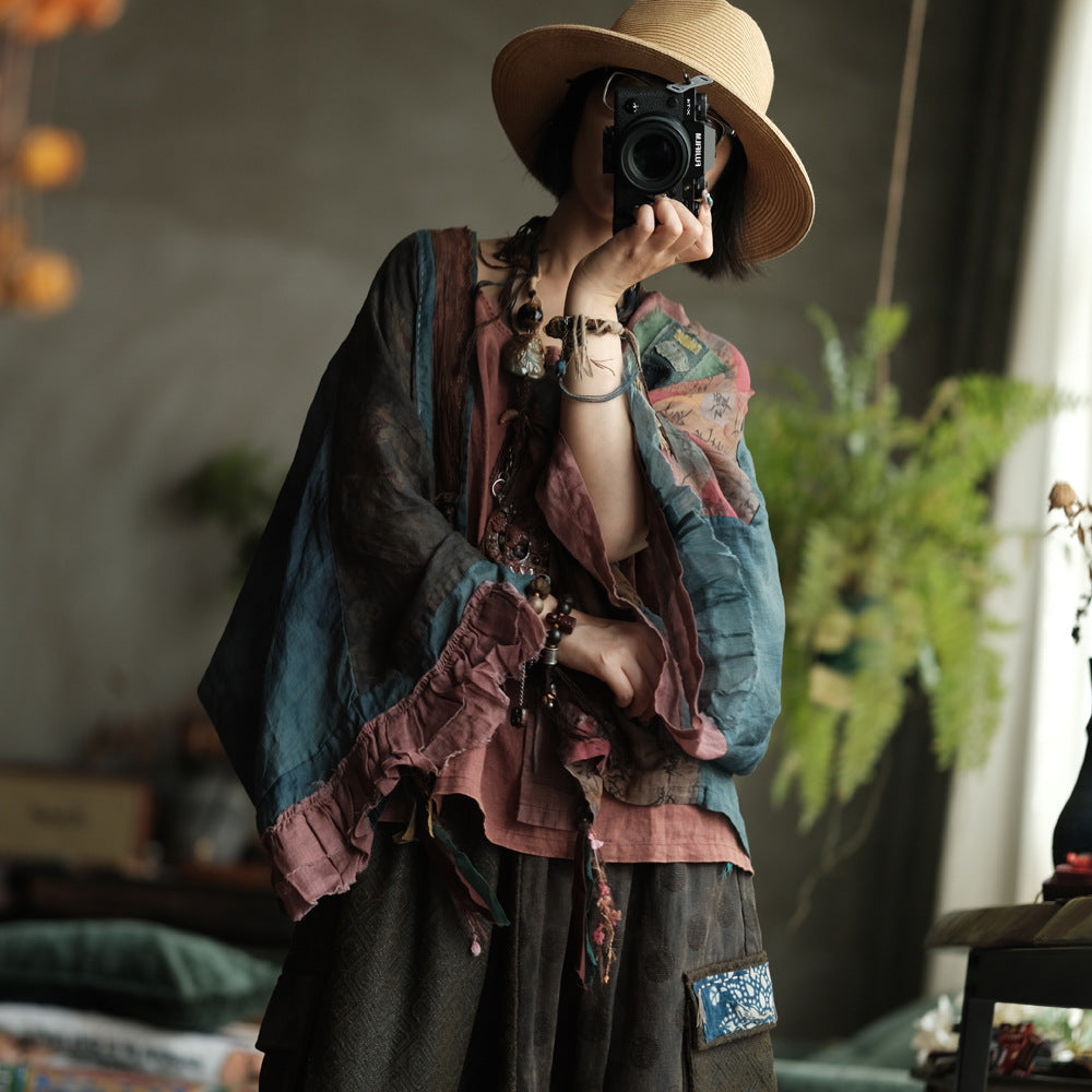 Blusa de ramio con retazos estilo bohemio