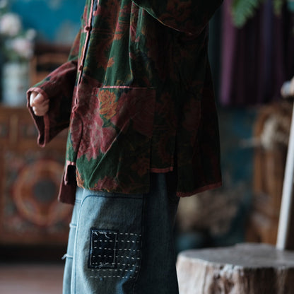 Chaqueta de lino vintage con estampados étnicos