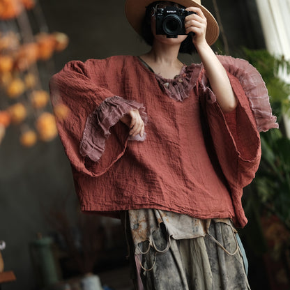 Blusa de retales Heritage Ember de lino