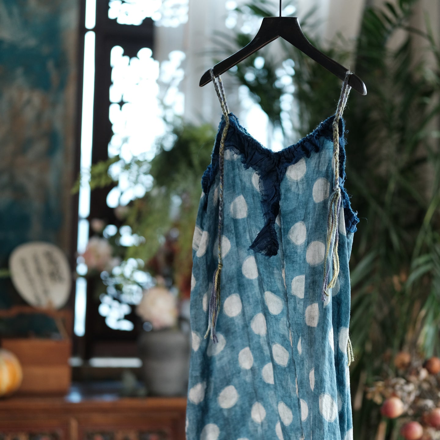 Azure Polka Linen Summe Dress