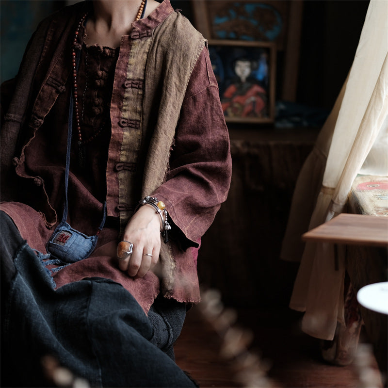 Chaleco de lino con patchwork vintage