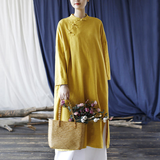 Vestido túnica extragrande con botones de ramio