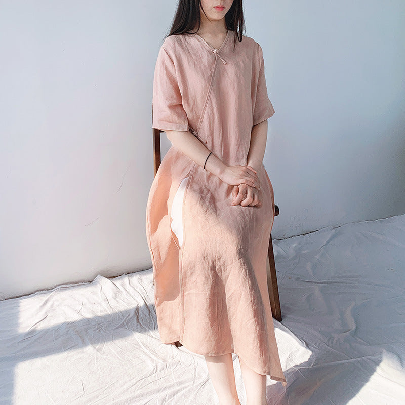 Túnica vintage de ramio con cuello en V