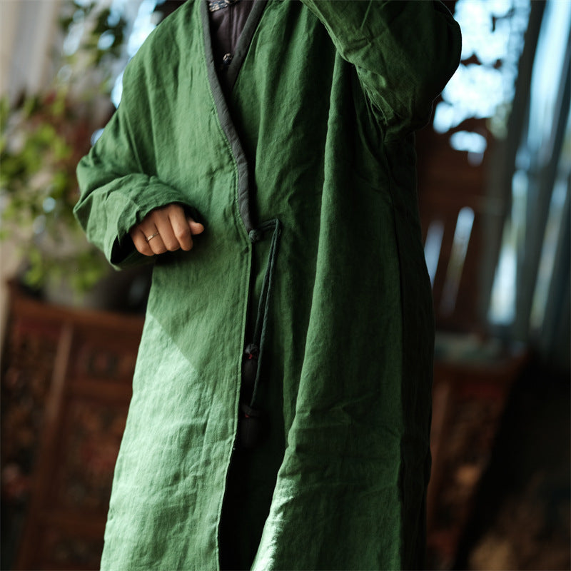Chaqueta de lino vintage con accesorios de tela para atar