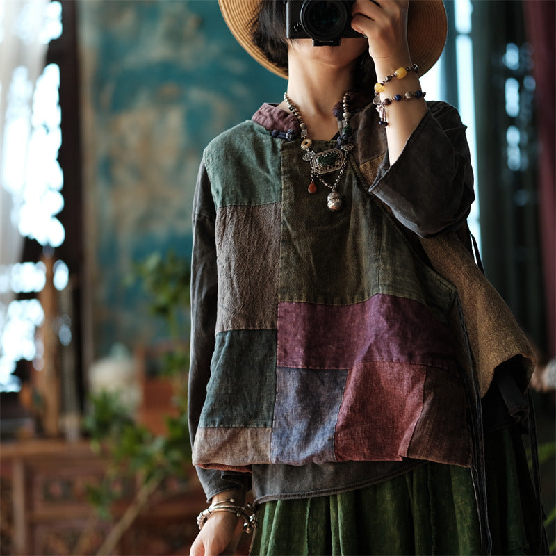 Chaleco cruzado de patchwork vintage
