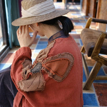 Vestido de lino con patchwork vintage
