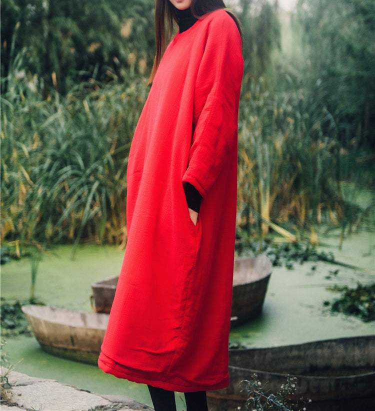 Túnica bordada de algodón y lino de gran tamaño