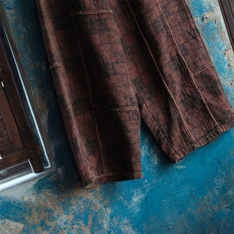 Pantalones de lino con estampado floral vintage