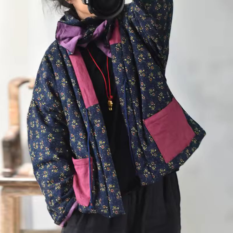 Chaqueta vintage acolchada con patchwork floral