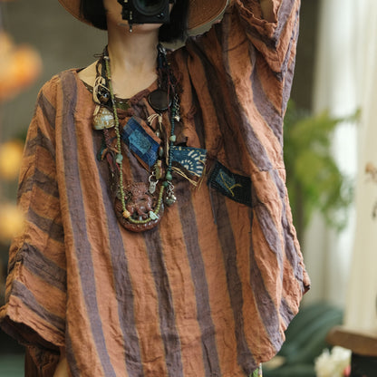 Camiseta de lino a rayas vintage