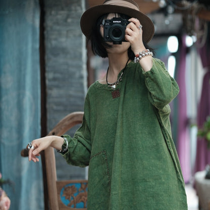 Moss Haven Snow-Washed Linen Dress