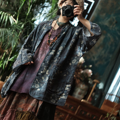 Indigo Garden Linen Kimono Jacket