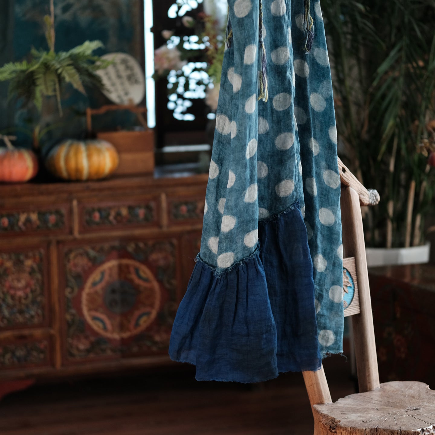 Azure Polka Linen Summe Dress