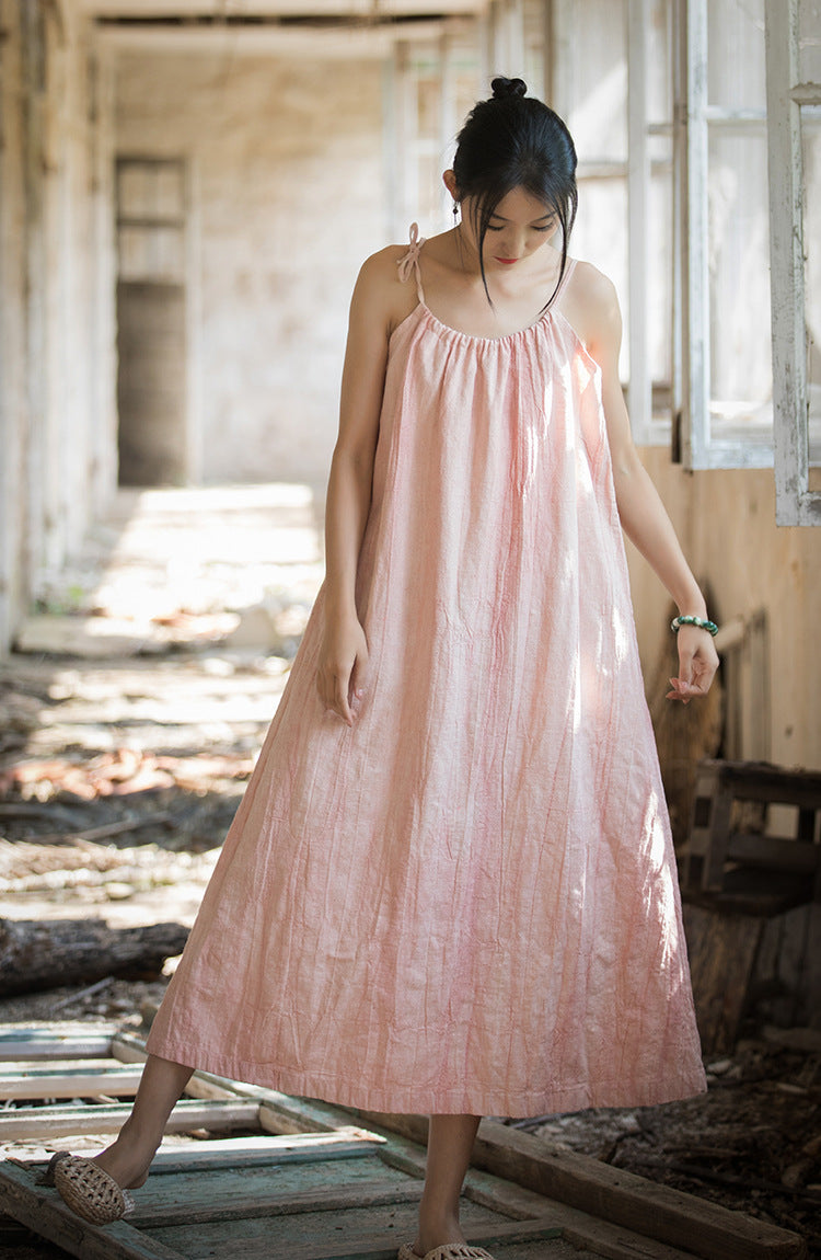 Vestido bohemio de lino y ramio