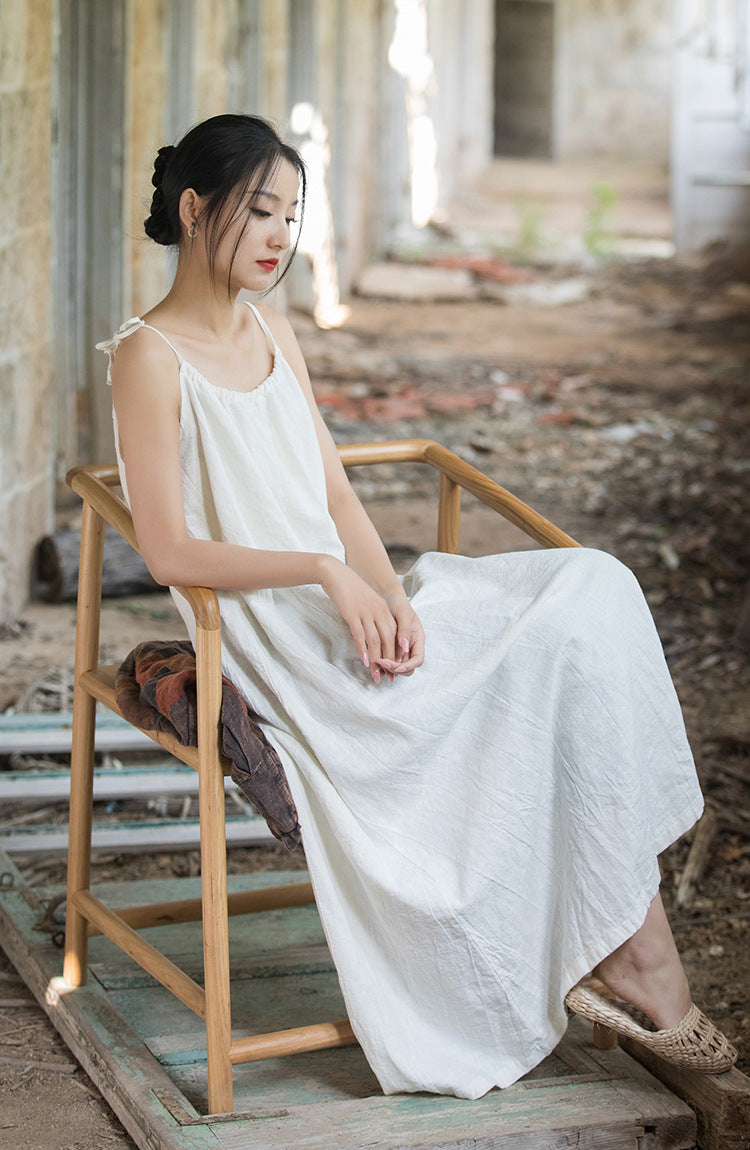 Vestido bohemio de lino y ramio