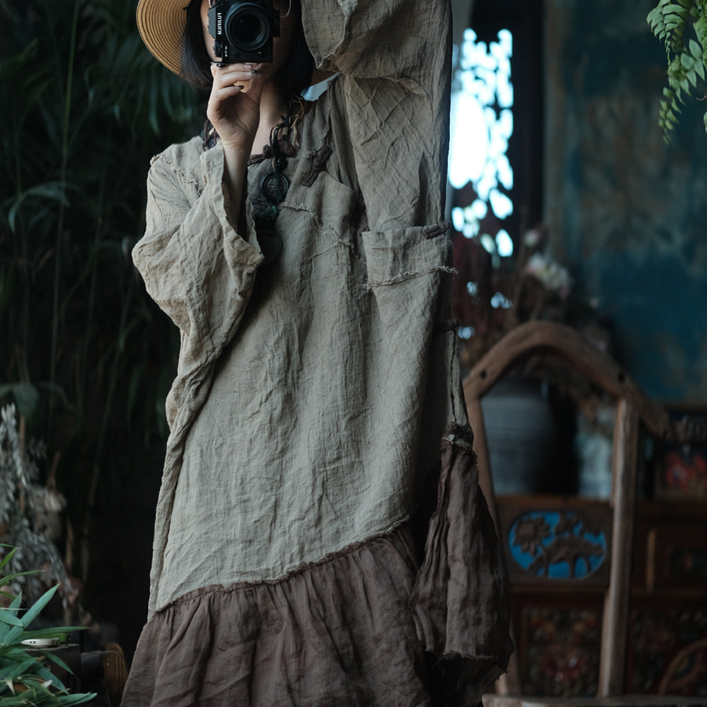 Earthfall Patchwork Linen Dress