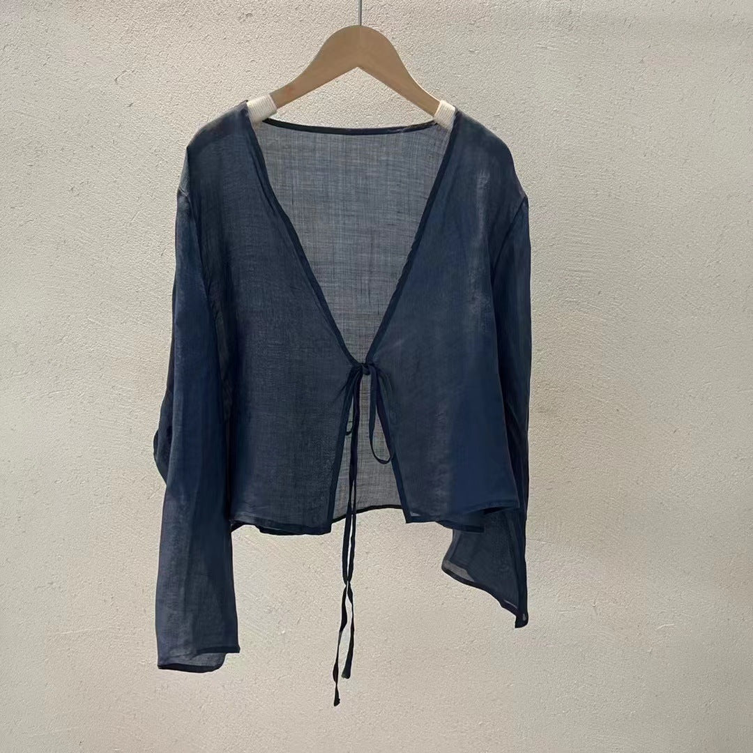 Blusa de lino con lazo Rami