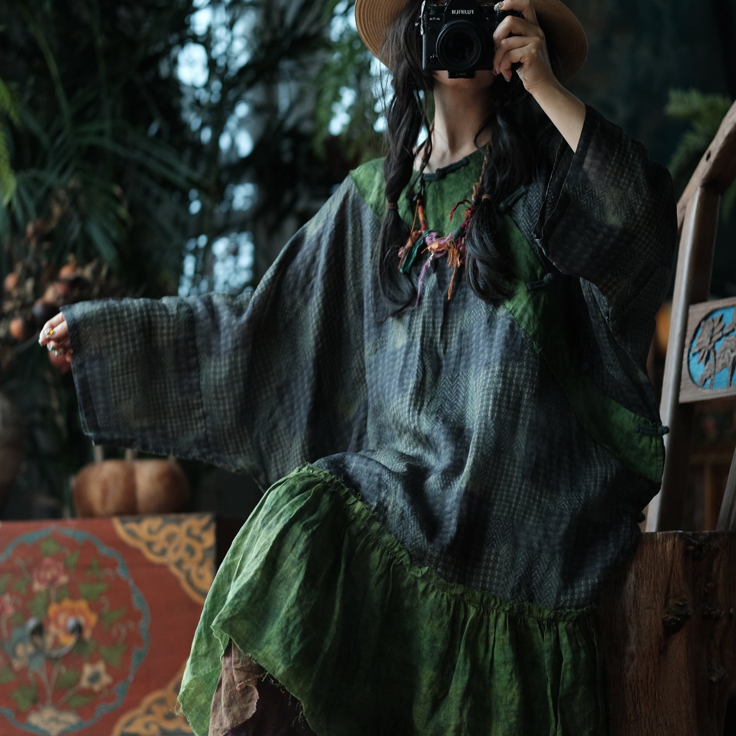 Forest Patchwork Ramie Dress
