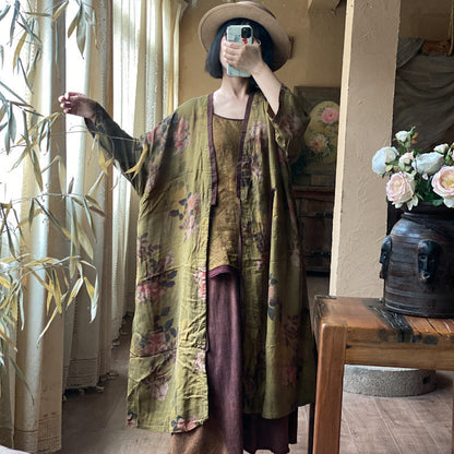 Chaqueta Midi de Lino Floral Vintage
