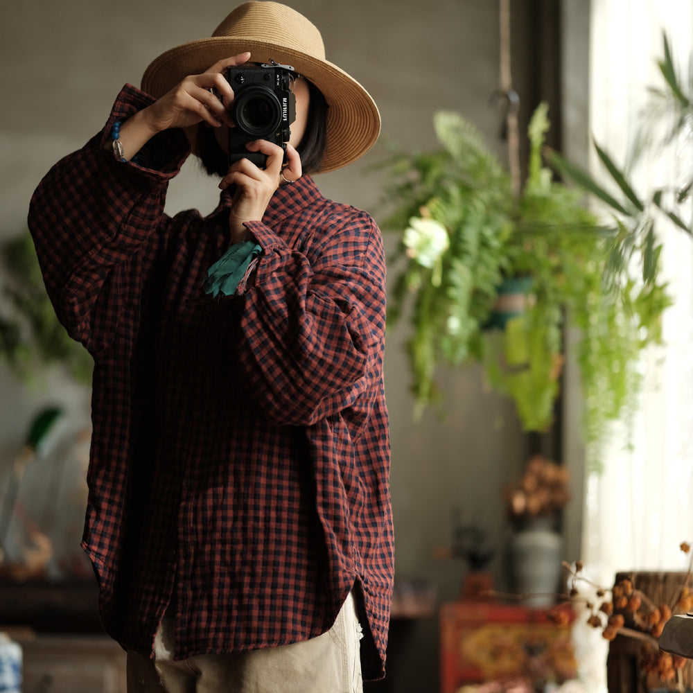 Vintage Plaid Linen Shirt