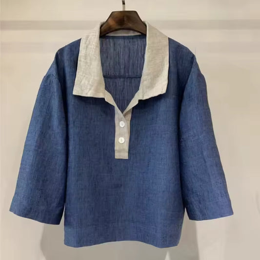 Blusa de lino estilo polo vintage
