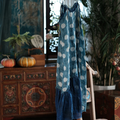 Vestido de verano de lino azul celeste con lunares