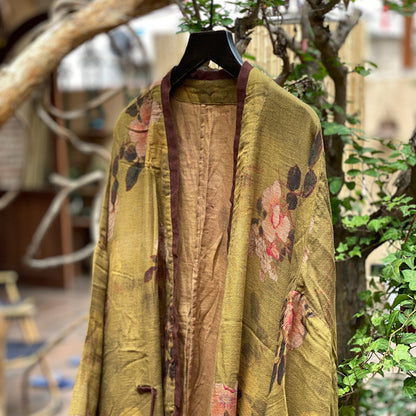 Chaqueta Midi de Lino Floral Vintage