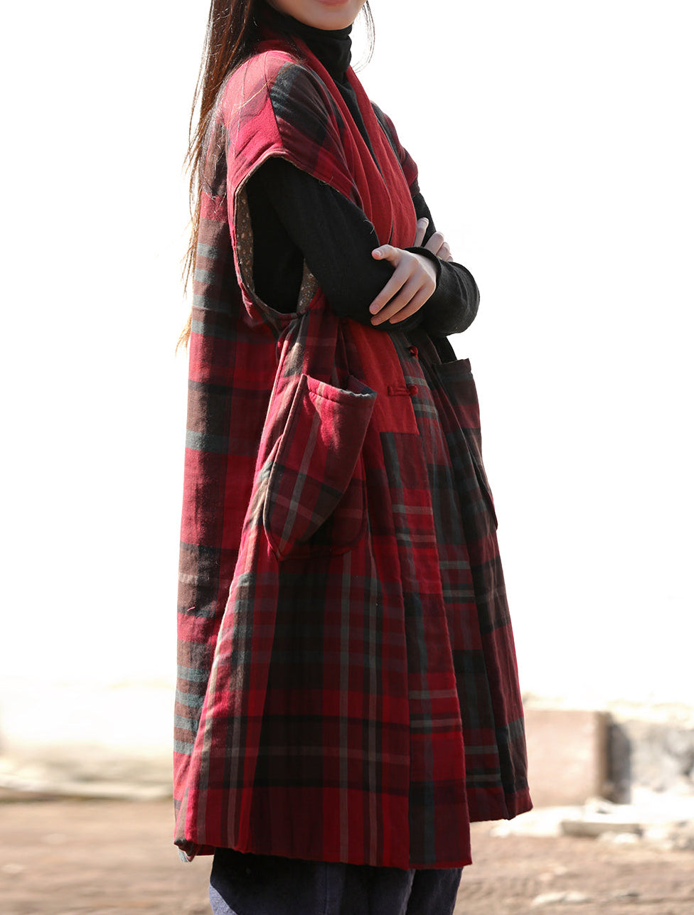 Chaleco étnico retro de algodón acolchado, sin mangas y forrado de seda.