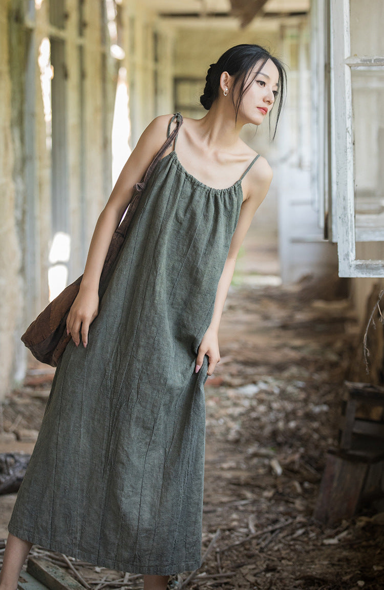 Vestido bohemio de lino y ramio