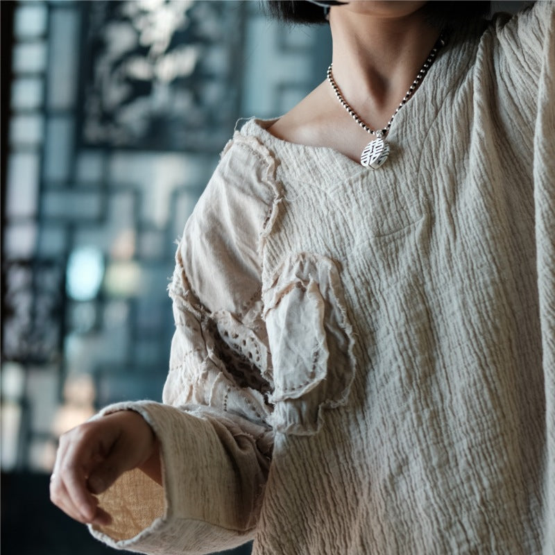 Blusa vintage de ramio bordada