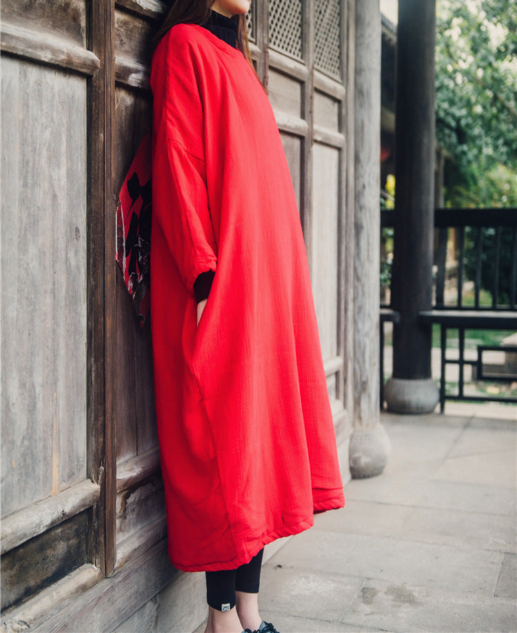 Túnica bordada de algodón y lino de gran tamaño