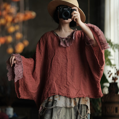 Blusa de retales Heritage Ember de lino