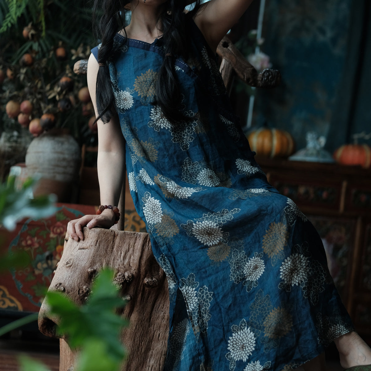 Blue Reverie Floral Cotton Midi Dress