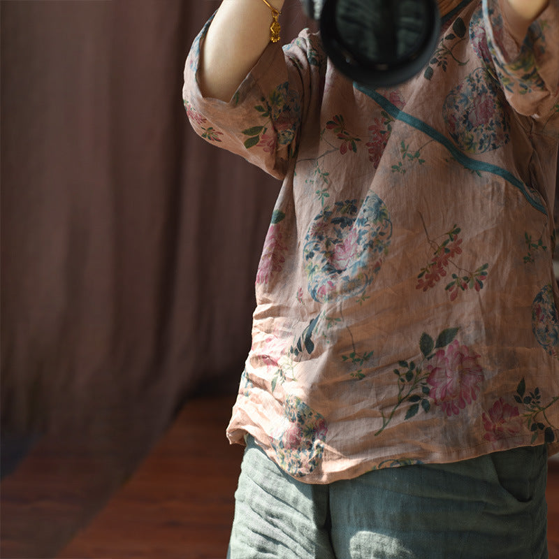 Blusa cruzada con estampado floral vintage