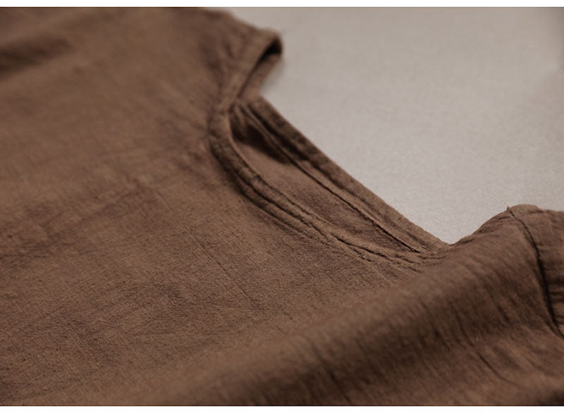 Blusa de algodón y lino con abertura larga