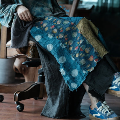 Indigo Fish Print Ramie Maxi Skirt