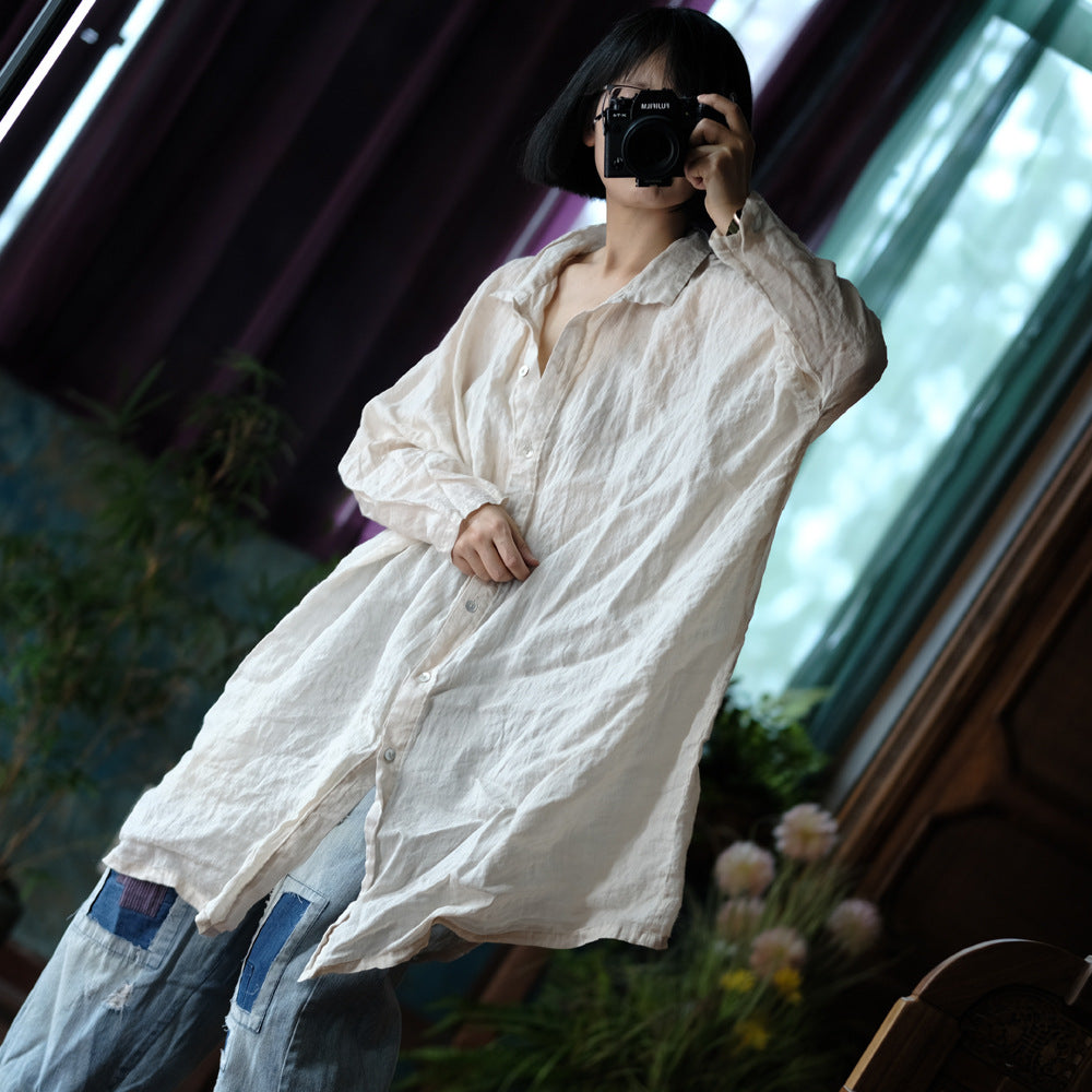 Camisa vintage de lino de gran tamaño