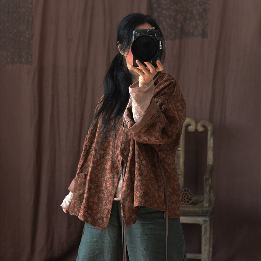 Chaqueta kimono de lino Vintage Bloom – Cárdigan cruzado de patchwork